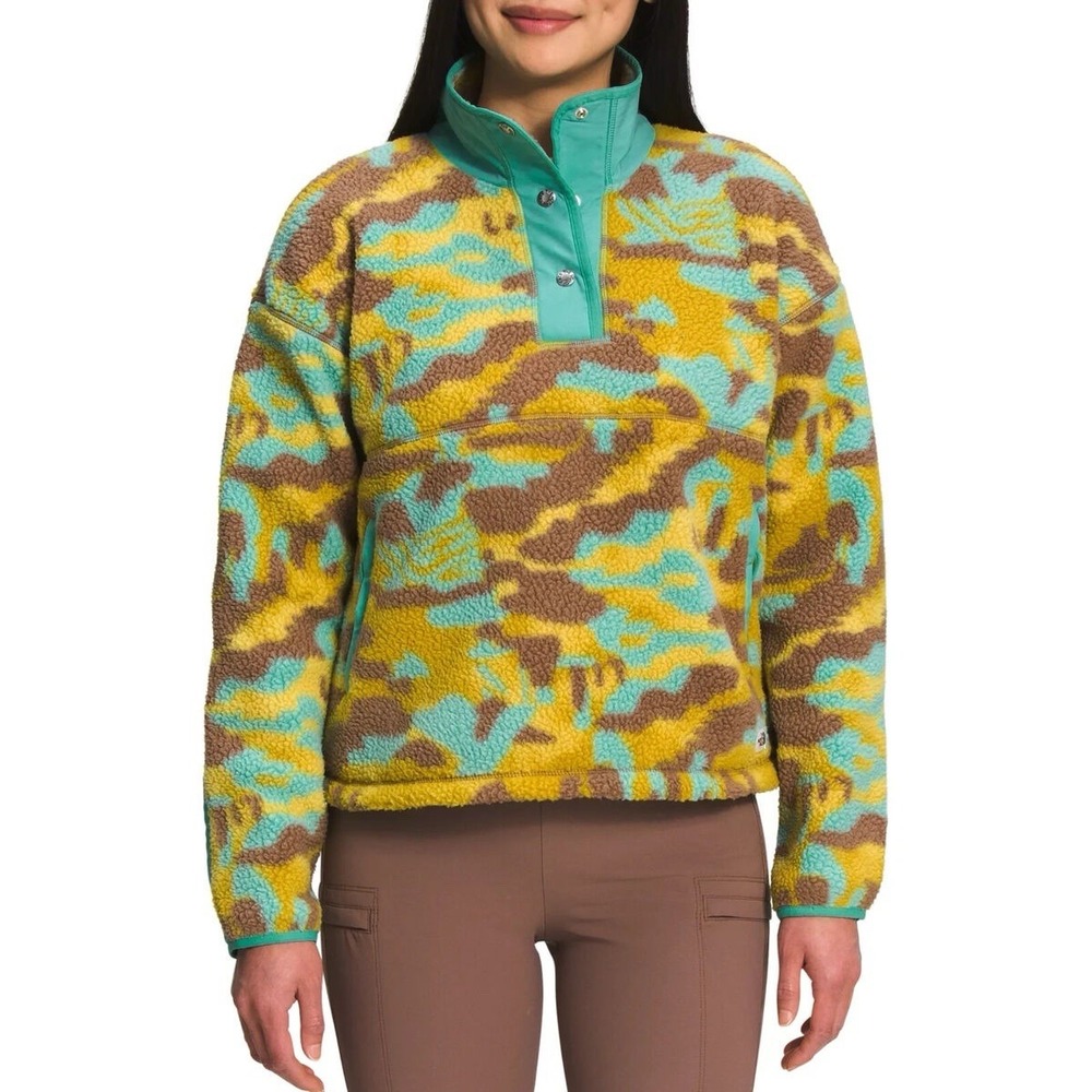 The North Face Women's Sz Small Cragmont Camo 1/4 Snap Fleece Jacket Yellow Blue